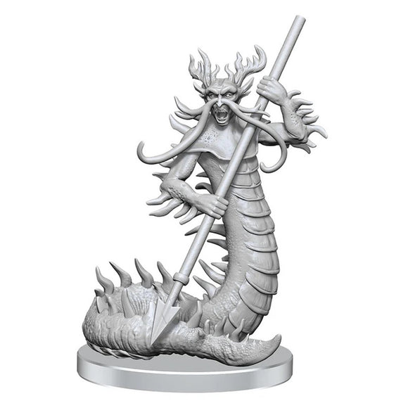 Unpainted Salamander figurine with a spear on a white background