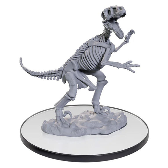 Gray dinosaur skeleton model on a white background