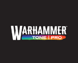 Warhammer Tone Pro logo in white text with a rainbow-colored brushstroke background on a solid black background.