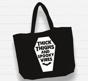 Witchwood Bags: Beach Bag / XL Tote Bag - "thick thighs and spooky vibes"