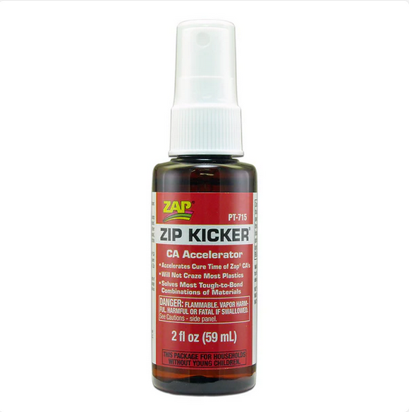 Bottle of ZAP Zip Kicker CA Accelerator on a white background