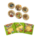 Set of game cards with character illustrations and numbers on a white background