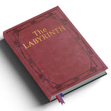Red book titled 'The Labyrinth' with decorative elements on a white background