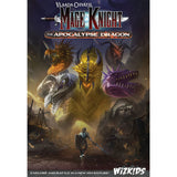 Cover of 'Mage Knight: The Apocalypse Dragon' with dragons and a warrior, featuring WizKids branding.