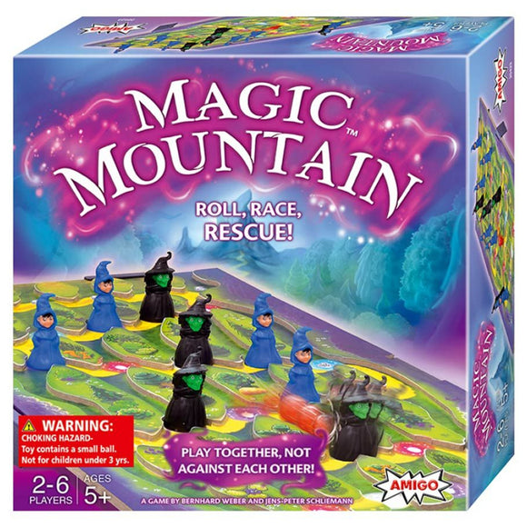 Box of 'Magic Mountain' board game with colorful design and game pieces.