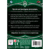 Back of a card game package with text and branding