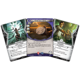 Three fantasy trading cards displayed on a white background
