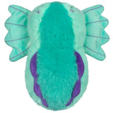 Plush toy with teal and purple colors on a white background