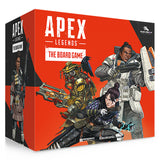Box of 'Apex Legends: The Board Game' with character illustrations on a red background
