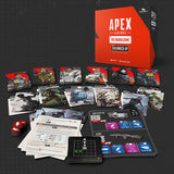 Apex Legends board game set with cards, pieces, and box on a dark background