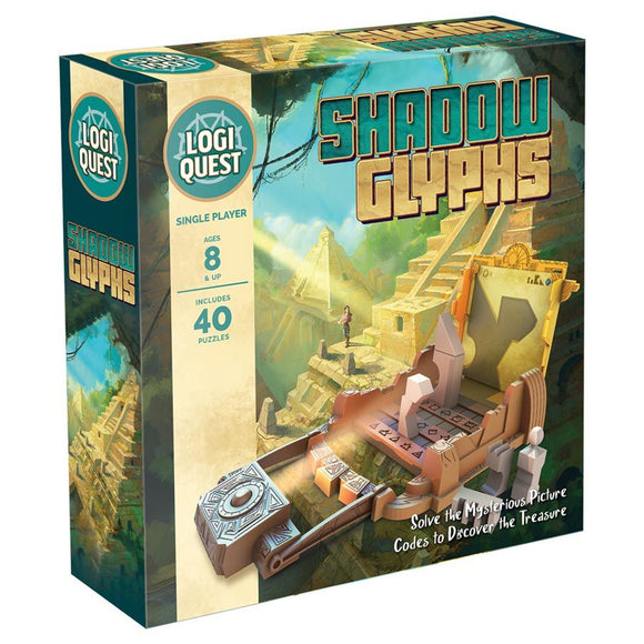 Box of 'Shadow Glyphs' puzzle game by Logi Quest with pyramid and treasure illustration.