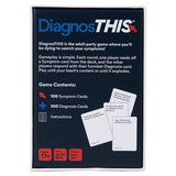 DiagnosTHIS card game packaging with text and images of cards on a white background