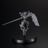 Metallic figurine with armor and weapon on a black background