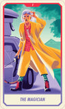 Card titled 'The Magician' featuring a person in a yellow robe with a broomstick.