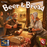 Board game cover titled 'Beer & Bread' with characters around a table with a loaf of bread and mugs.