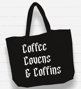 Witchwood Bags: Beach Bag / XL Tote Bag - coffee covens and coffins