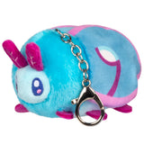 Plush keychain with a blue and pink design on a white background