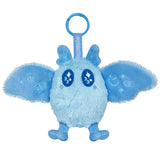 Blue plush toy with bat-like wings on a white background