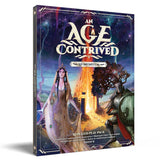Board game box titled 'An Age Contrived' with fantasy design elements on a white background