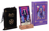 Buffy the Vampire Slayer tarot card set with card, box, and drawstring bag.