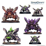 Collection of StarCraft game miniatures on a white background