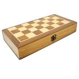 Wooden chessboard with checkered pattern on a white background