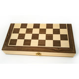 Wooden chessboard with checkered pattern on a white background