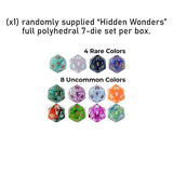 Set of polyhedral dice with various colors on a white background