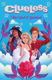Cover of 'Clueless' tarot deck and guidebook with three people on a blue background.