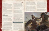 Gamebook or role-playing guide with character actions and an illustration of two warriors.