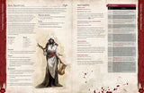 Character sheet with a fantasy character illustration on a beige background