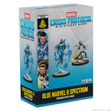 Marvel Crisis Protocol miniatures game character pack box with Blue Marvel and Spectrum figures.