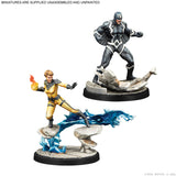 Two superhero figurines on a white background with text indicating they are unassembled and unpainted.