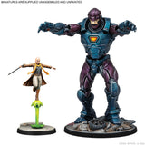 Two superhero figurines on a white background with text indicating they are unassembled and unpainted.
