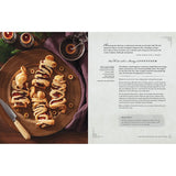 Wooden plate with mummy-shaped dessert and recipe text on a white background