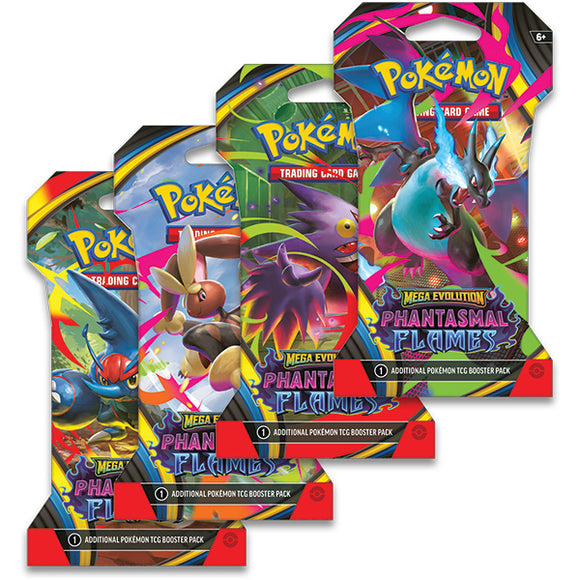 Three Pokémon trading card game booster packs on a white background