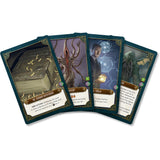Four fantasy-themed cards with different characters and elements on a white background