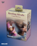 Card sleeves packaging with 'Resting Rivals' text and cartoon characters on a gradient background