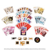 Collection of LEGO Ninjago themed playing cards and mini figures on a white background