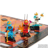 LEGO figurines on a game board with a focus on fantasy-themed characters.