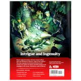 D&D supplement cover with characters and text 'Intrigue and Ingenuity' on a red background