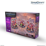 StarCraft tabletop miniatures game box with miniatures on a white background