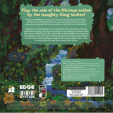 Back cover of a book with illustrations of cats and text about an adventure game.