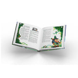 Open book with illustrations on a white background