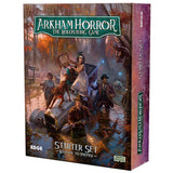 Arkham Horror roleplaying game starter set packaging with characters and text on a white background