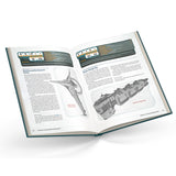 Open book with scientific diagrams and text on a white background