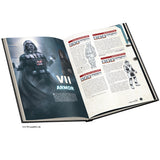 An open ring-bound book or magazine spread showing printed pages with Darth Vader artwork and text, photographed on a plain white background.