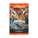Card booster pack featuring Godzilla and a moth-like creature with 'Universus' branding.