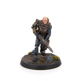 Miniature figure of a warrior with armor and weapon on a white background