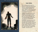 Card titled 'The Fool' with a silhouette of a person standing on a rock, accompanied by descriptive text.